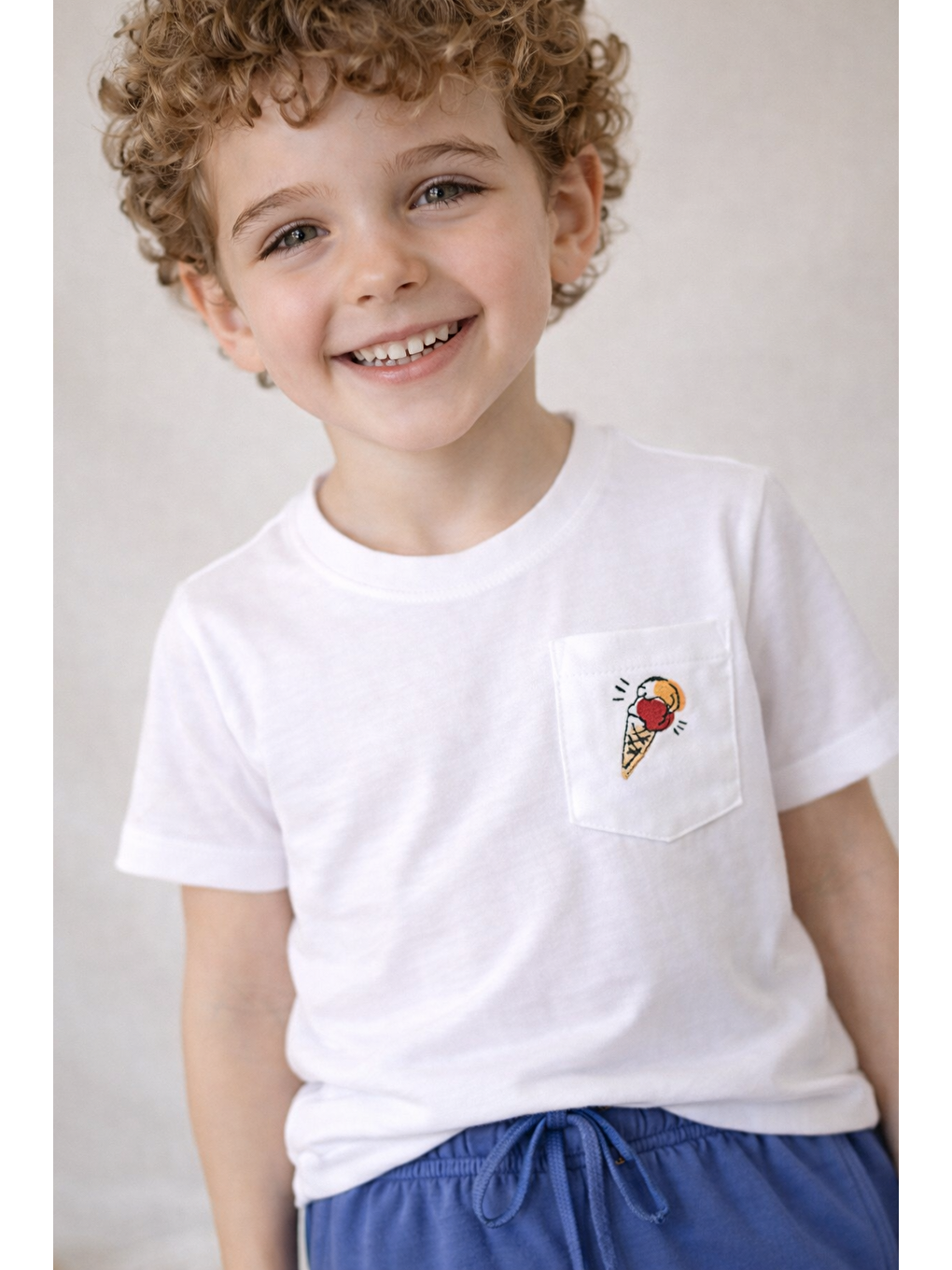 Ekru Erkek Çocuk Floral Dondurma Desenli Şortlu Pijama Takımı-1