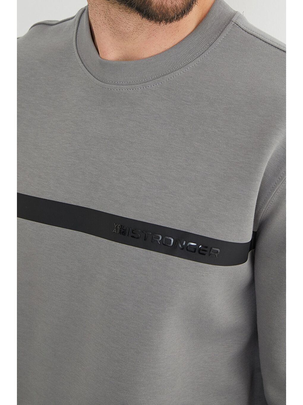 Gri You`re Stronger Baskılı Bisiklet Yaka Büyük Beden Sweatshirt-4