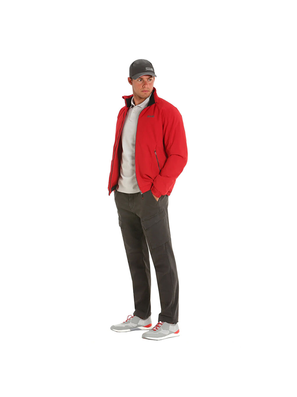 Kırmızı Erkek Dik Yaka Fermuarlı Ceket-4