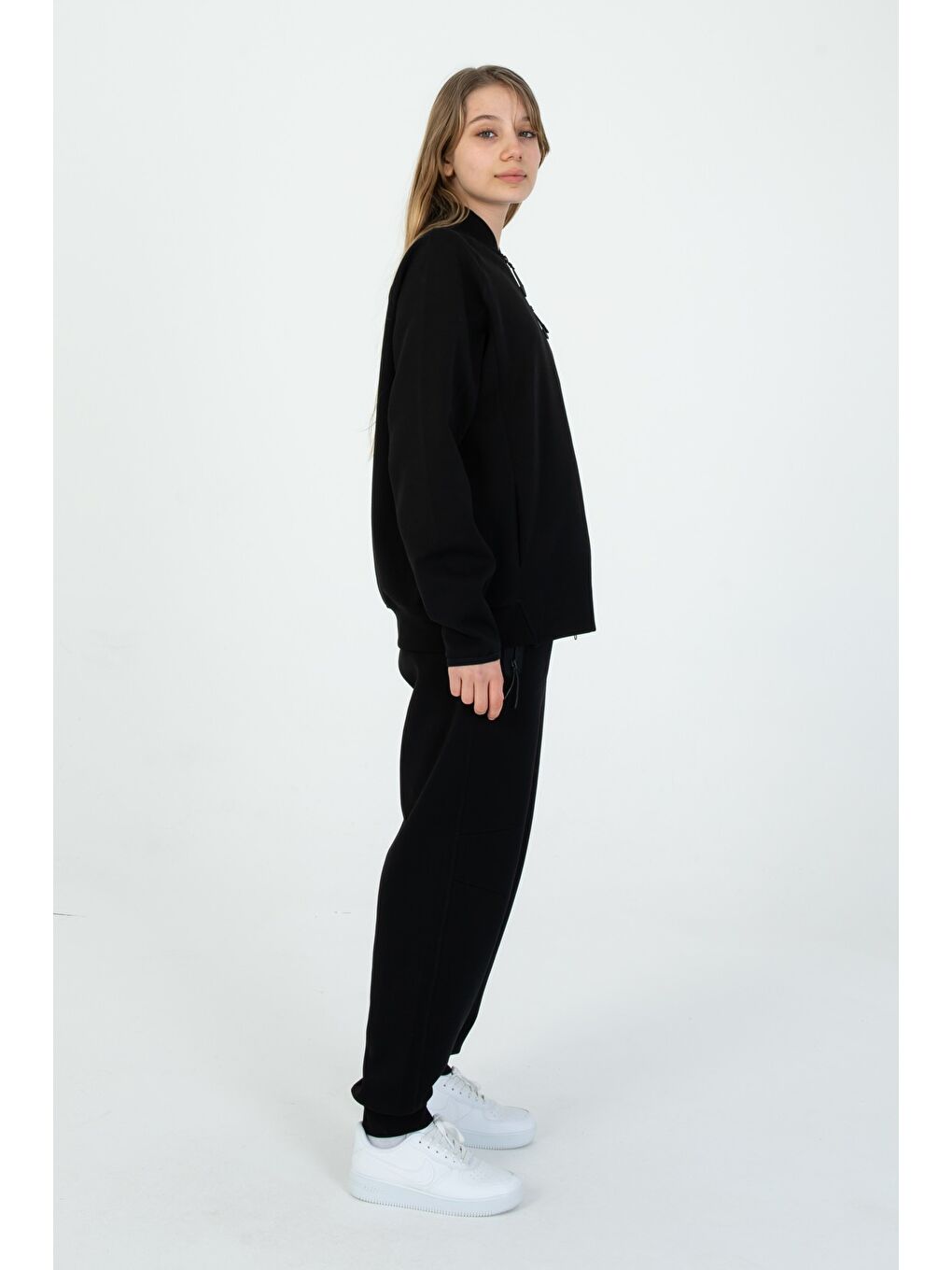 Siyah Çocuk Ayarlanabilir Bel Fermuarlı Baskılı Eşofman Takım-1