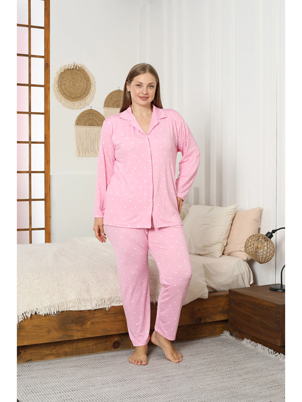 Pembe Desenli Kadın Pijama Takımı 3397-1