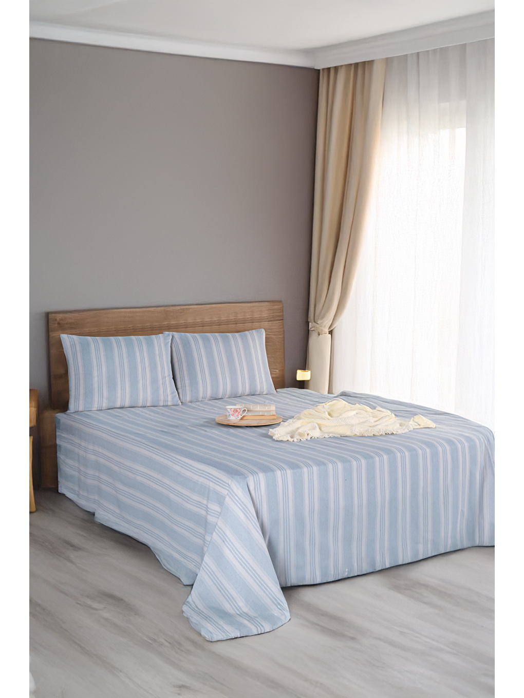 UPSTYLE Sport Çizgili Çarşaf + Yastık Kılıfı Seti Tek Kişilik Soft Line Gri