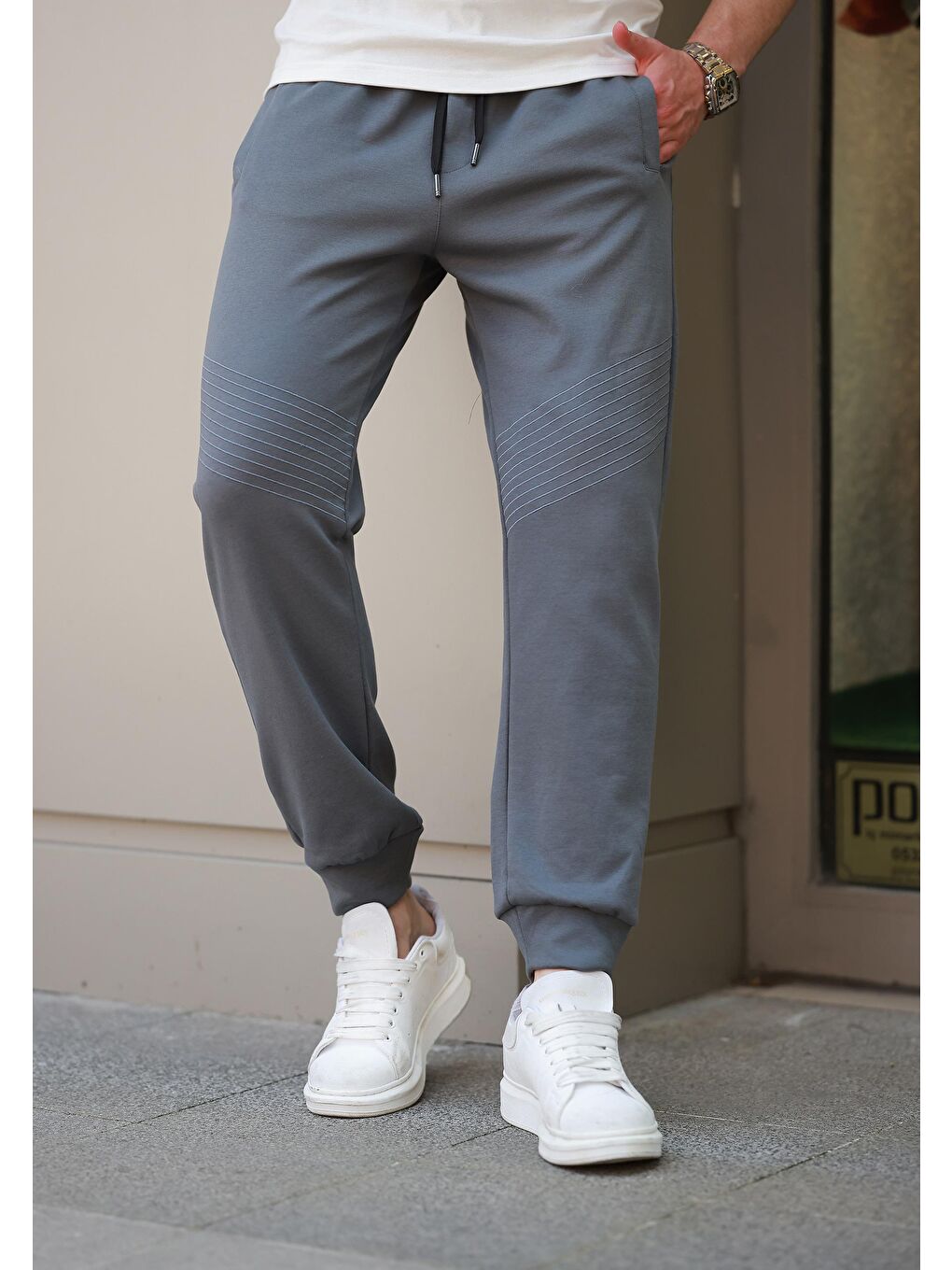 Gri Füme Manşetli Erkek Eşofman Altı E6570-3