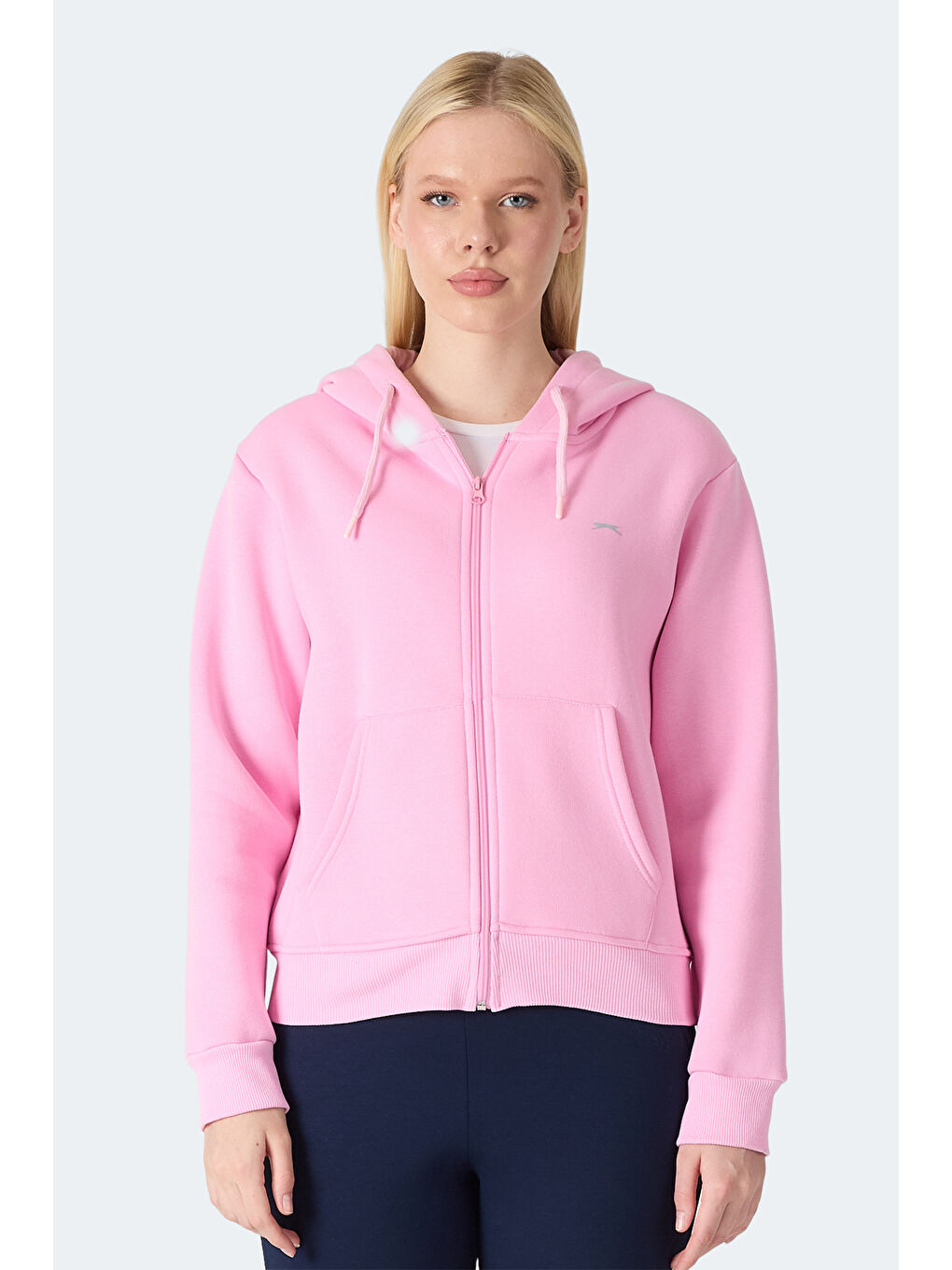 MILIO I Kadın Fermuarlı Kapüşonlu Cepli Pembe Sweatshırt