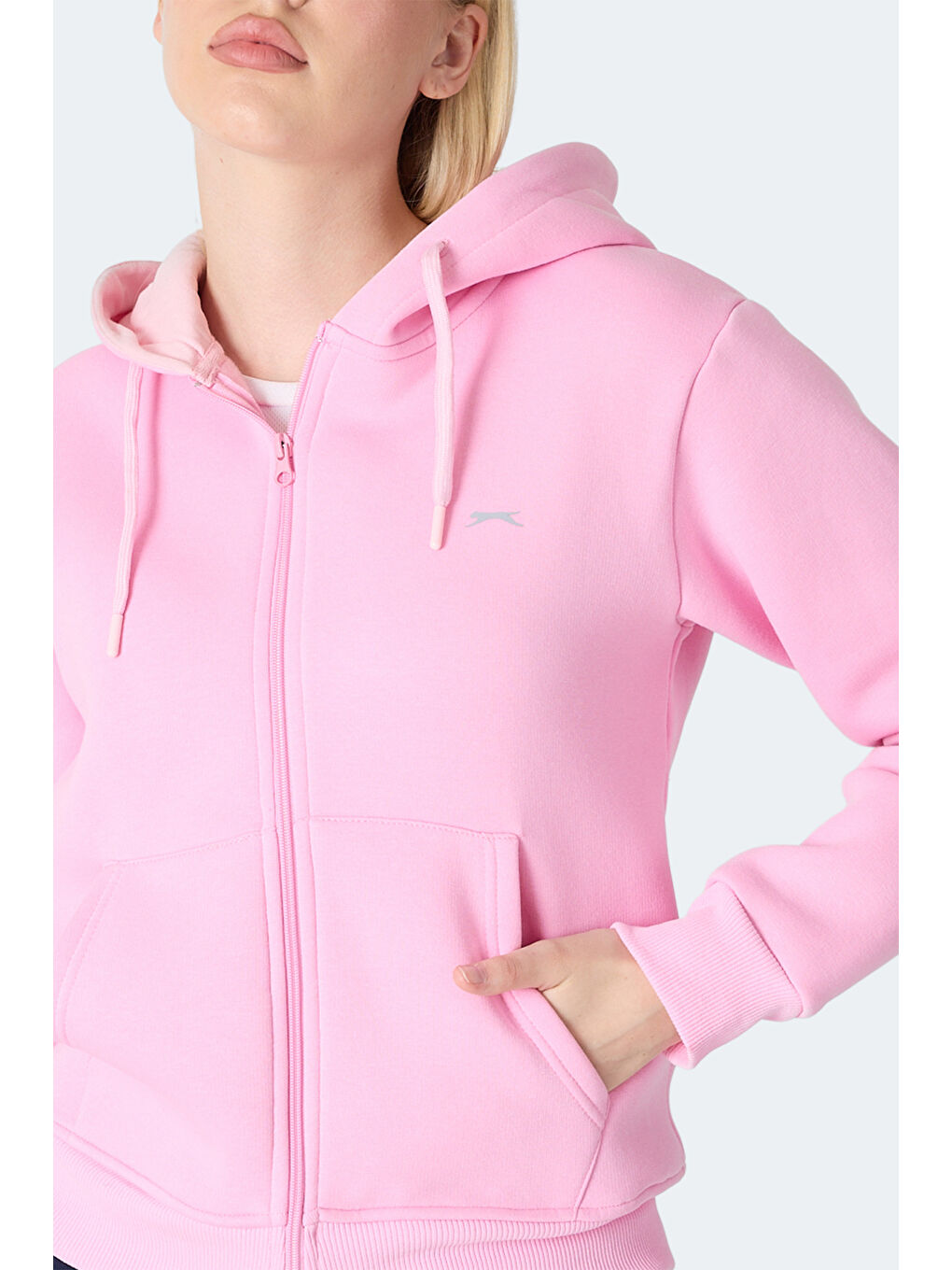MILIO I Kadın Fermuarlı Kapüşonlu Cepli Pembe Sweatshırt-1