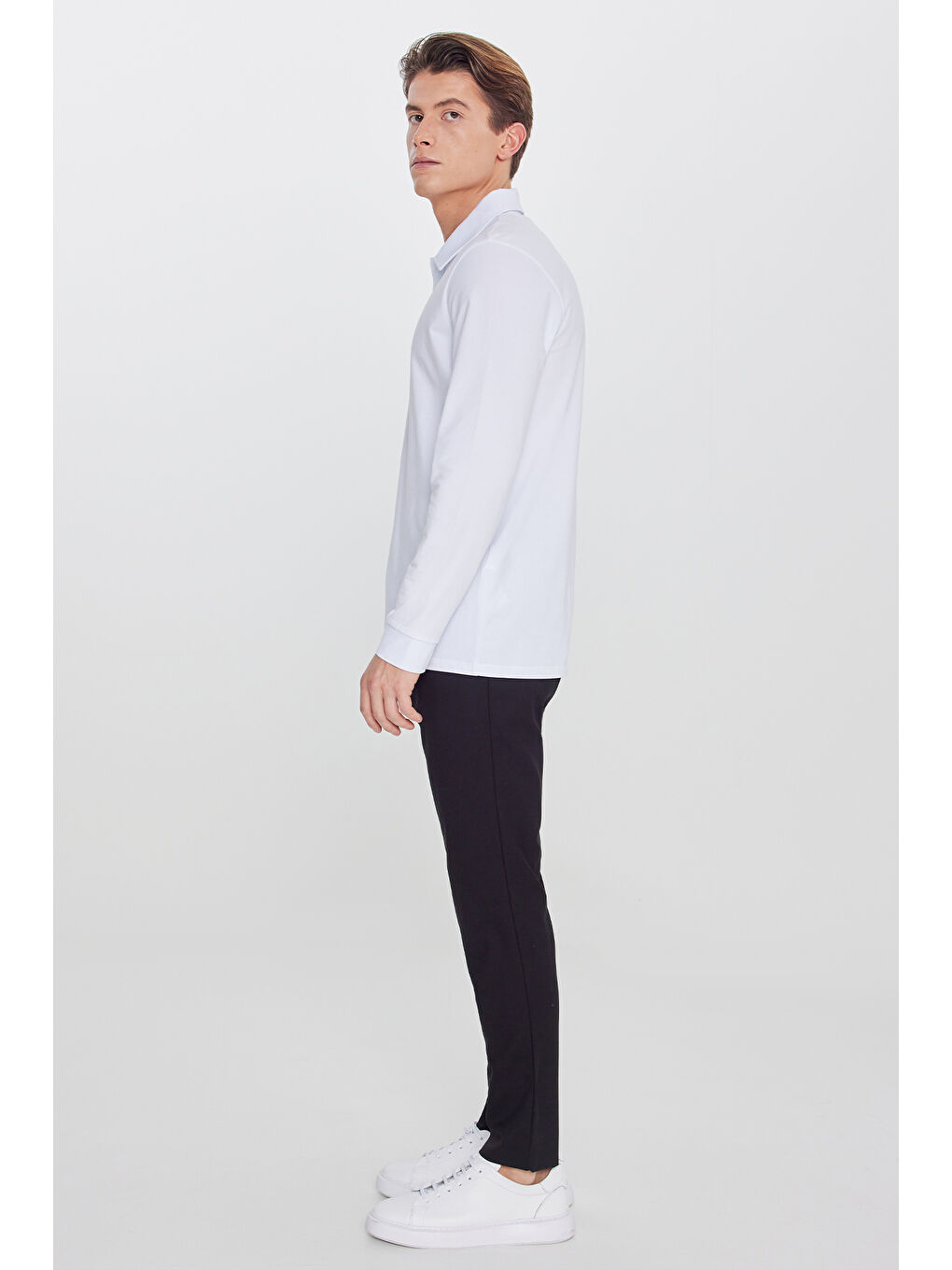 Erkek Siyah Slim Fit Dar Kesim Yünlü Yan Cepli Takım Elbise Pantolonu-2