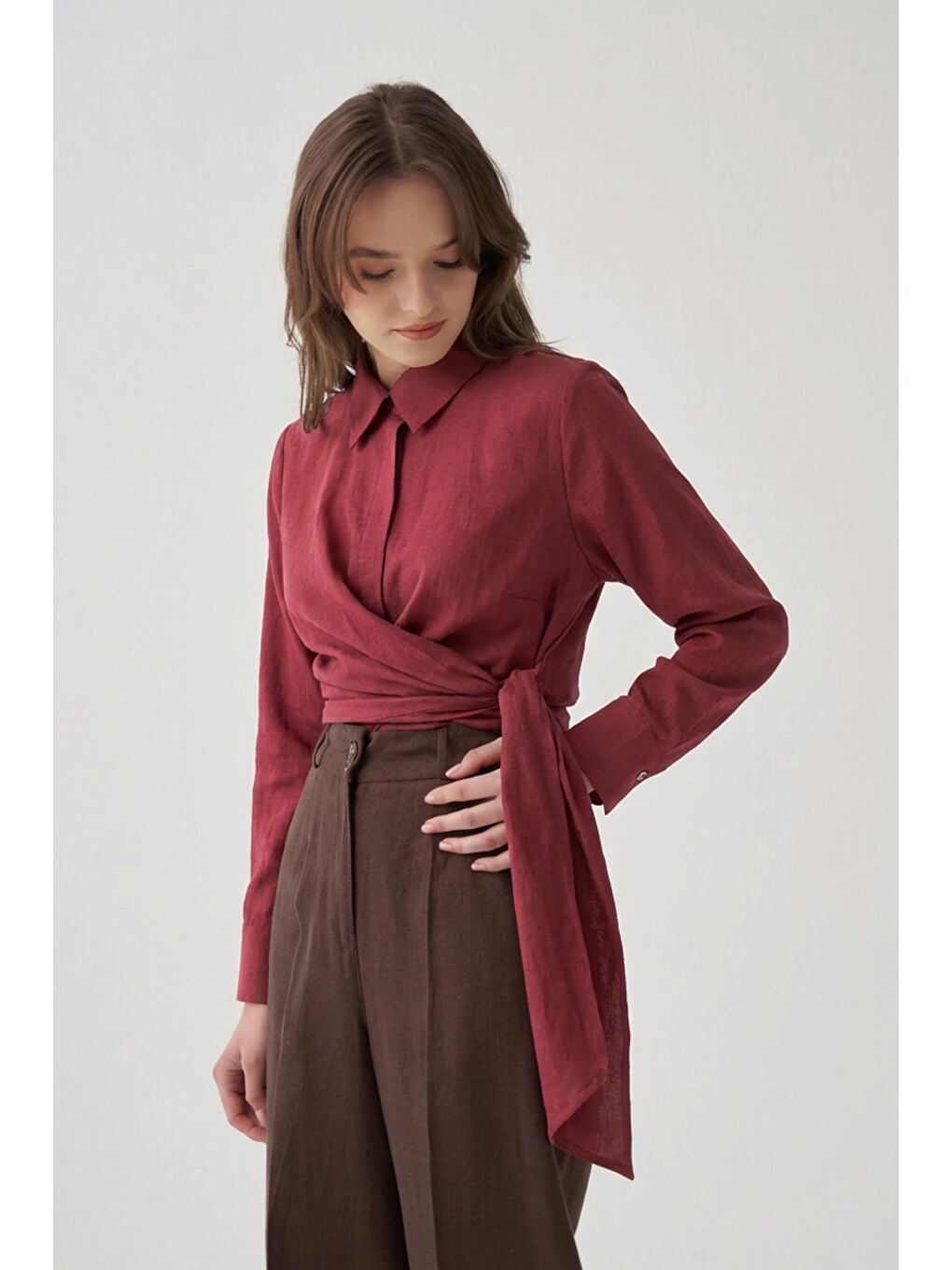 Bordo-Manşet Nakış Detaylı Gömlek