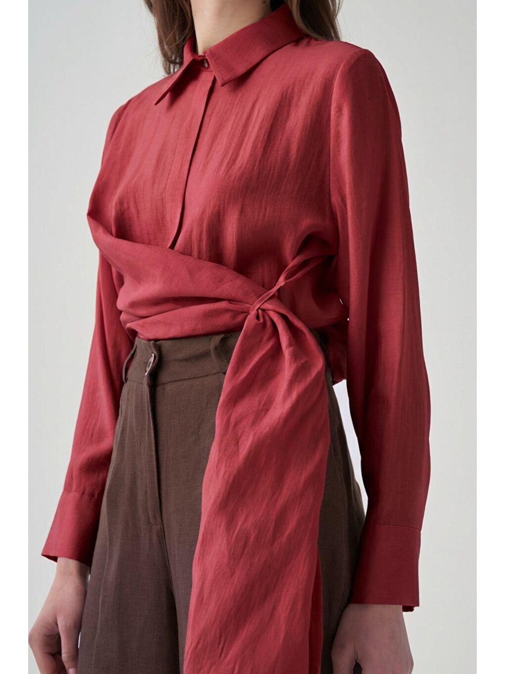 Bordo-Manşet Nakış Detaylı Gömlek-1