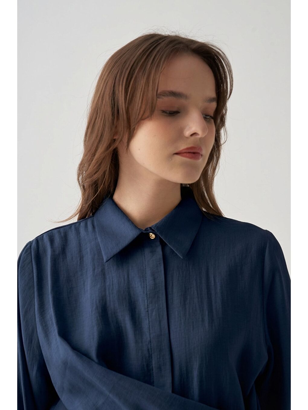 İndigo-Manşet Nakış Detaylı Gömlek-4