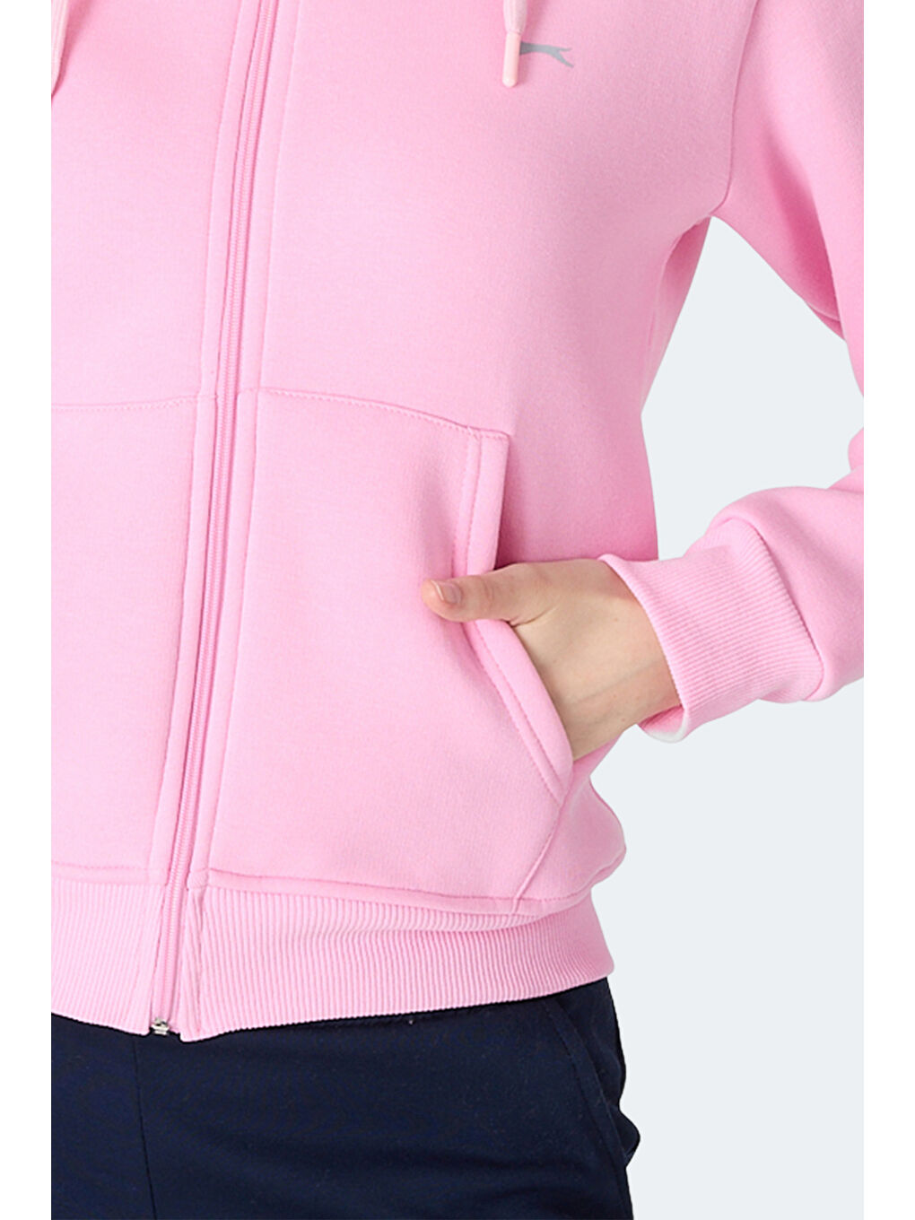 MILIO I Kadın Fermuarlı Kapüşonlu Cepli Pembe Sweatshırt-4