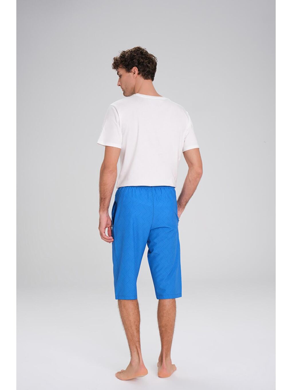 Desenli Mavi Uzun Erkek Havuz Ve Deniz Şortu 2410-2