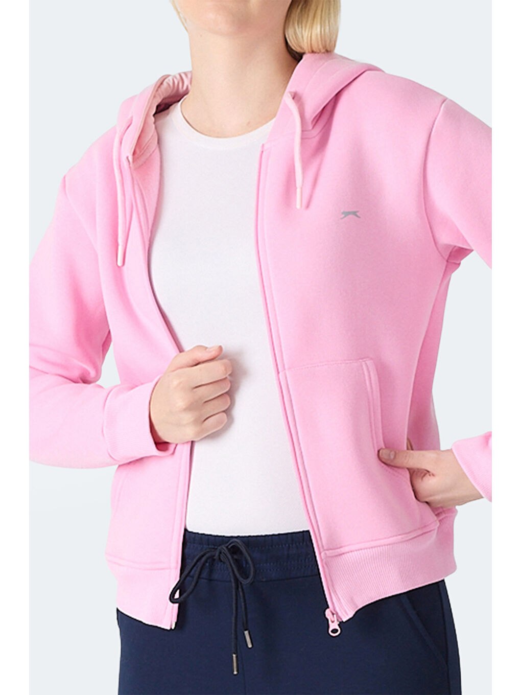 MILIO I Kadın Fermuarlı Kapüşonlu Cepli Pembe Sweatshırt-5