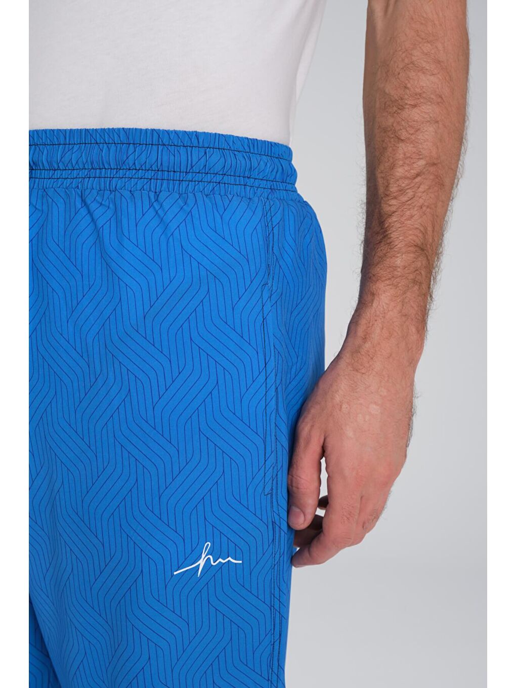 Desenli Mavi Uzun Erkek Havuz Ve Deniz Şortu 2410-4