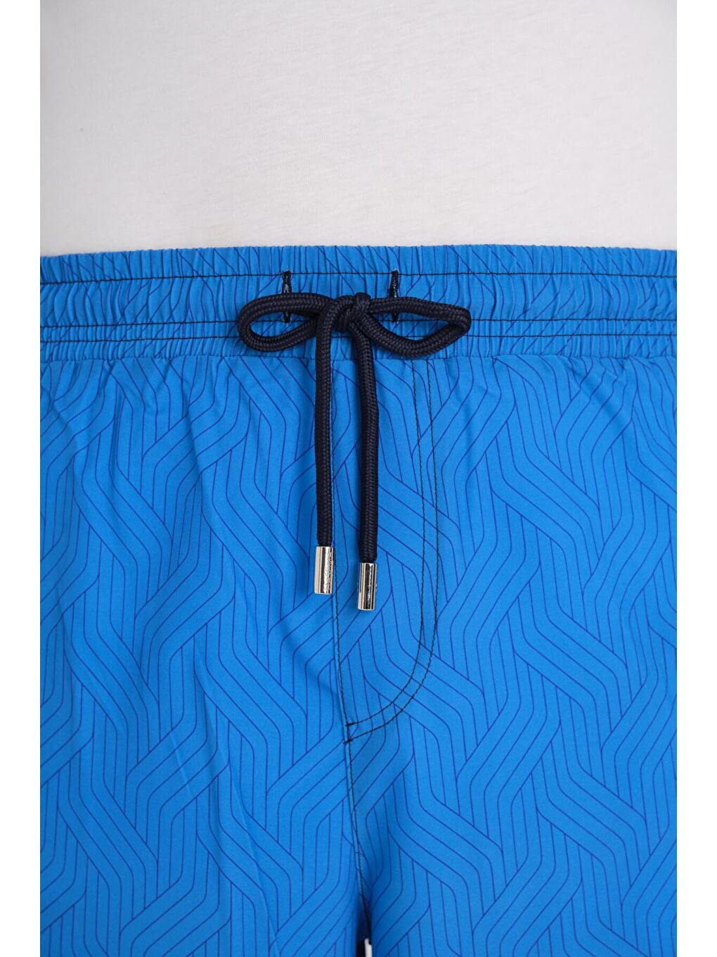Desenli Mavi Uzun Erkek Havuz Ve Deniz Şortu 2410-5