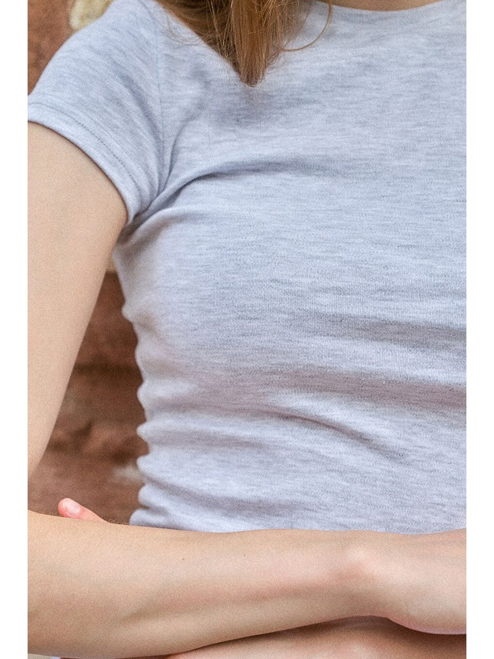 Beyaz Bisiklet Yaka Basic Tişört Karmelanj-2