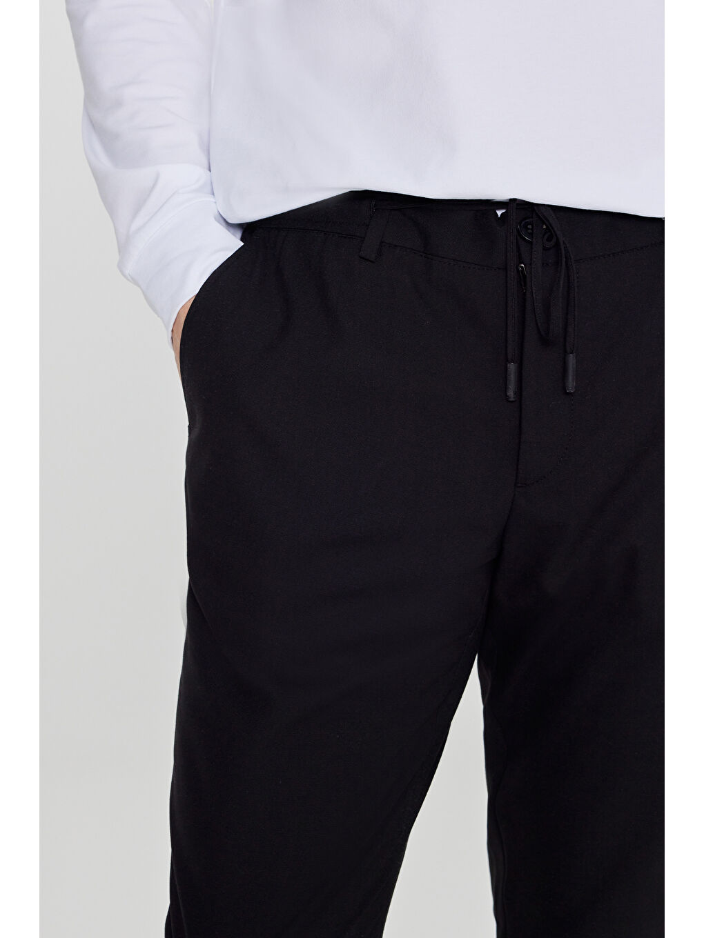 Erkek Siyah Slim Fit Dar Kesim Yünlü Yan Cepli Takım Elbise Pantolonu-3