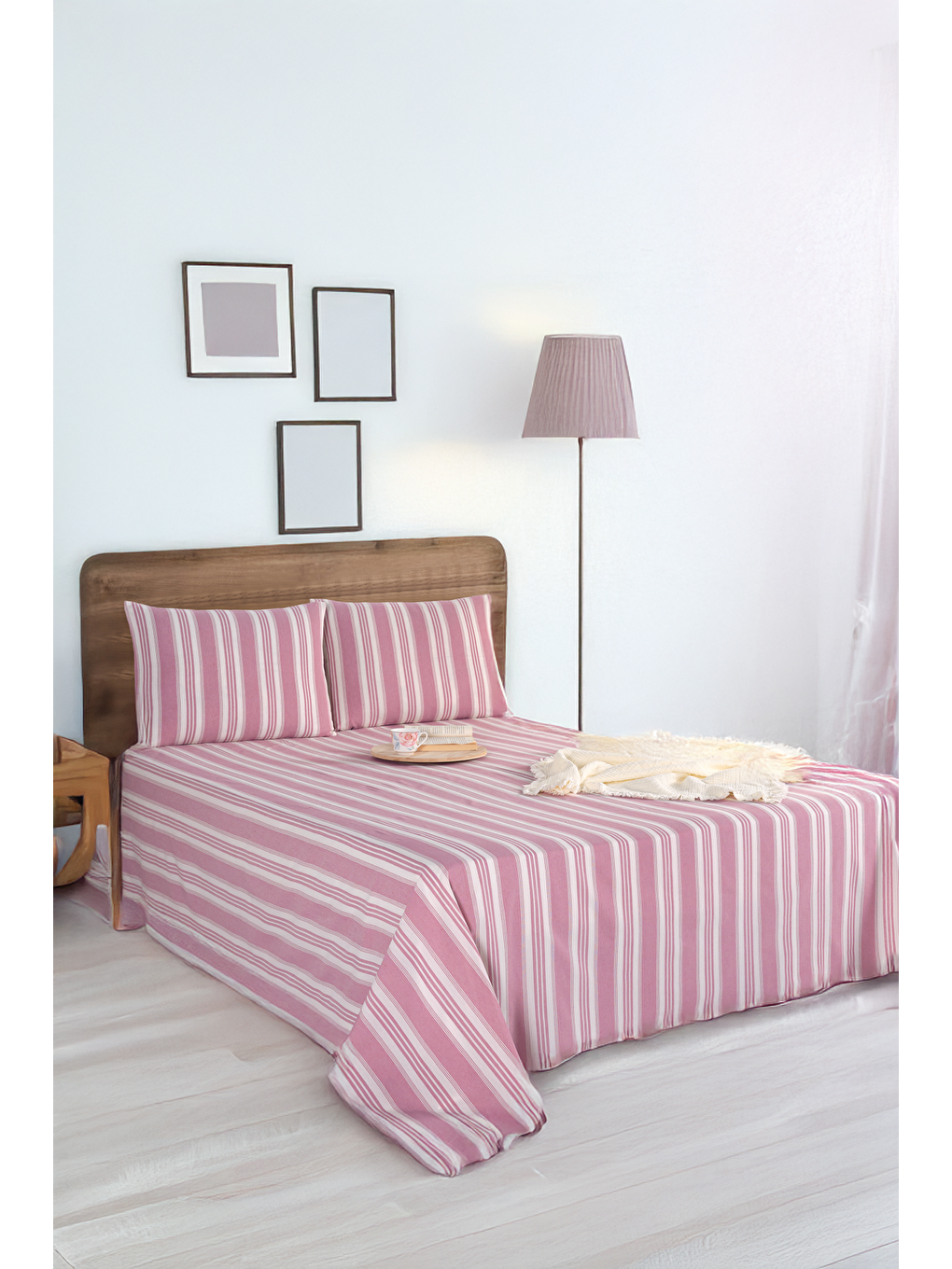 UPSTYLE Sport Çizgili Çarşaf + Yastık Kılıfı Seti Tek Kişilik Soft Line Bordo