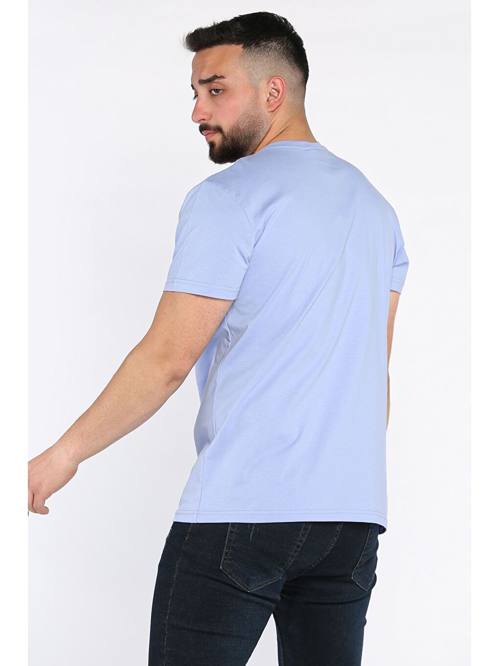 Lila Bisiklet Yaka Nakışlı Erkek Tişört-2