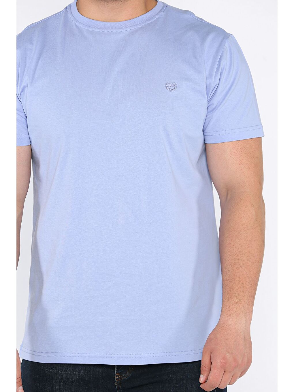 Lila Bisiklet Yaka Nakışlı Erkek Tişört-3