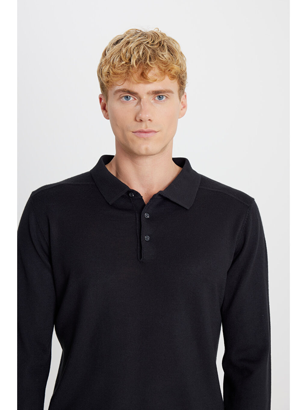 Erkek Siyah Yünlü Standart Fit Normal Kesim Polo Yaka Triko Kazak-3