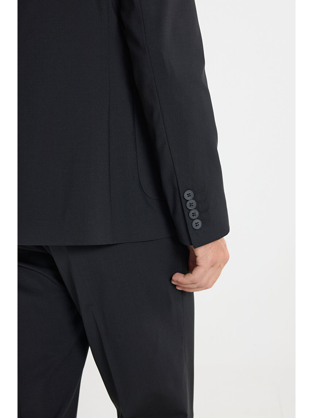 Erkek Siyah Yünlü Slim Fit Mono Yaka Torba Cepli Esnek Takım Elbise-7