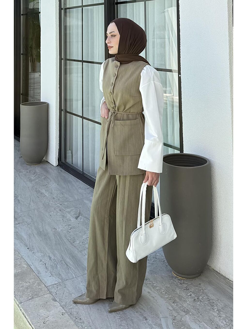 Keten Çift Cepli Yelek Takım Haki