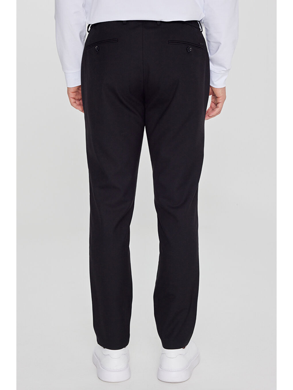 Erkek Siyah Slim Fit Dar Kesim Yünlü Yan Cepli Takım Elbise Pantolonu-4