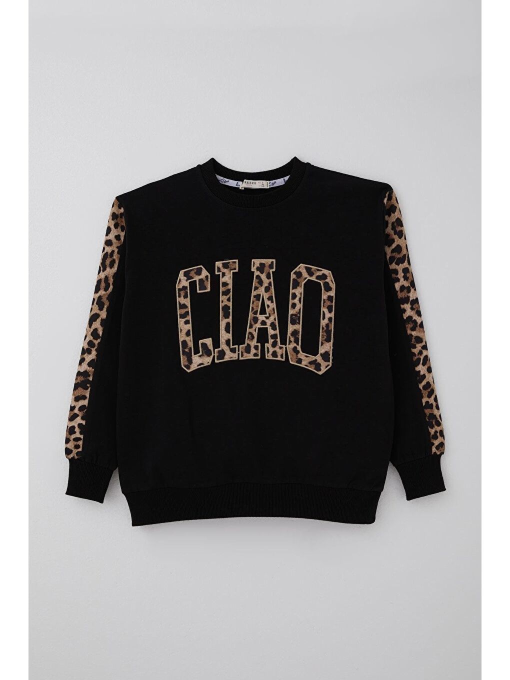 Kız Çocuk Eşofman Takımı Yazı Nakışlı Kenarları Leopar Desenli Siyah (9-14 Yaş)-2