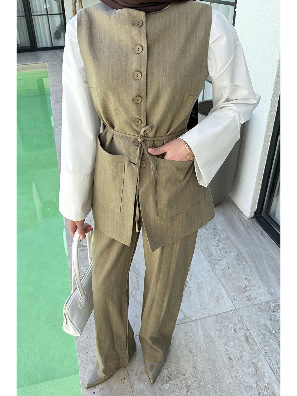 Keten Çift Cepli Yelek Takım Haki-3