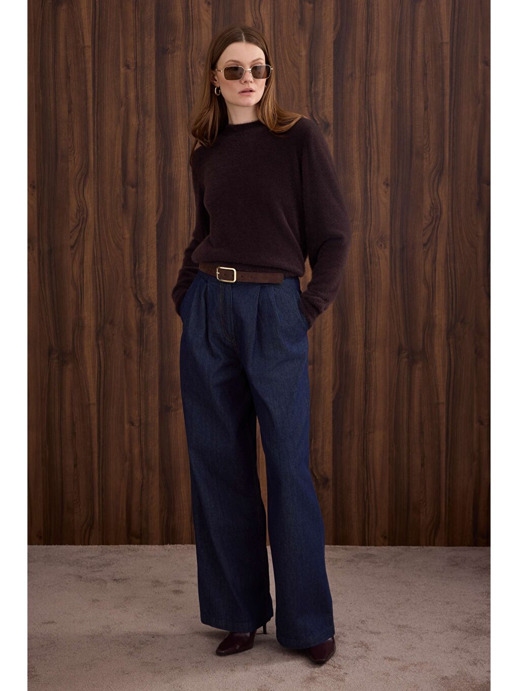 Kahverengi İnce Tüylü Basic Kazak Kestane-1