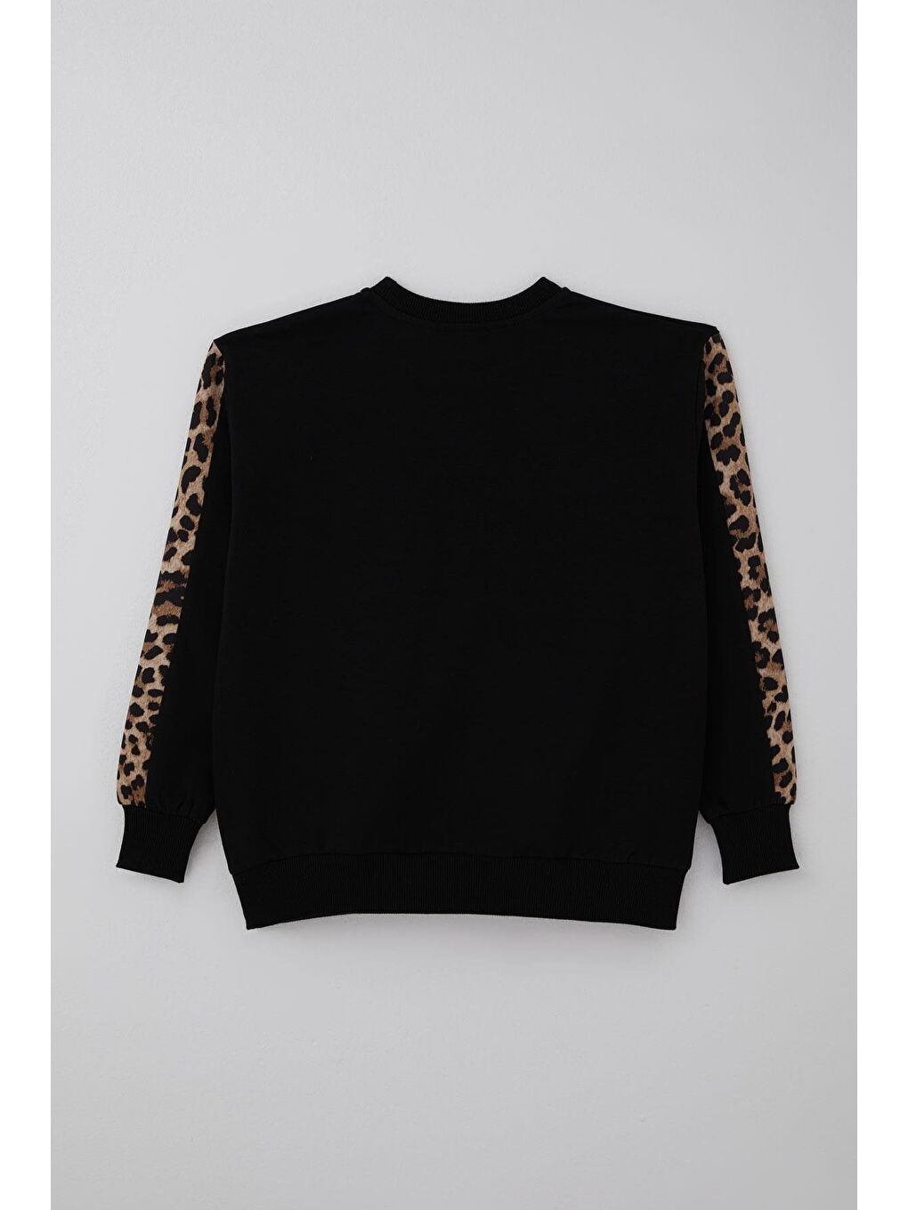 Kız Çocuk Eşofman Takımı Yazı Nakışlı Kenarları Leopar Desenli Siyah (9-14 Yaş)-4