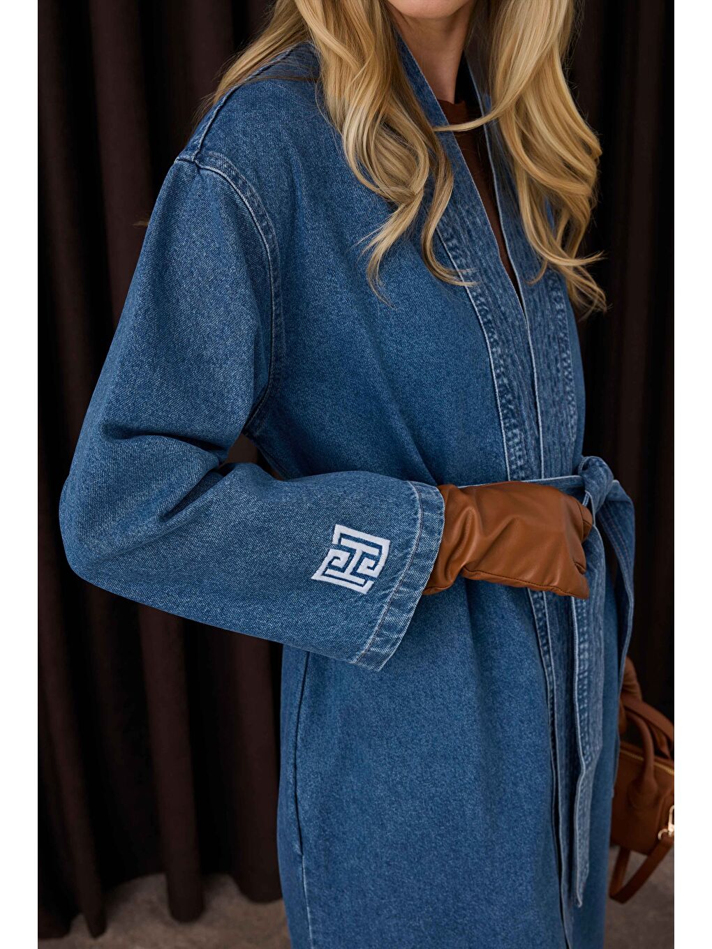 Yeşil Denim Trençkot Mavi-3