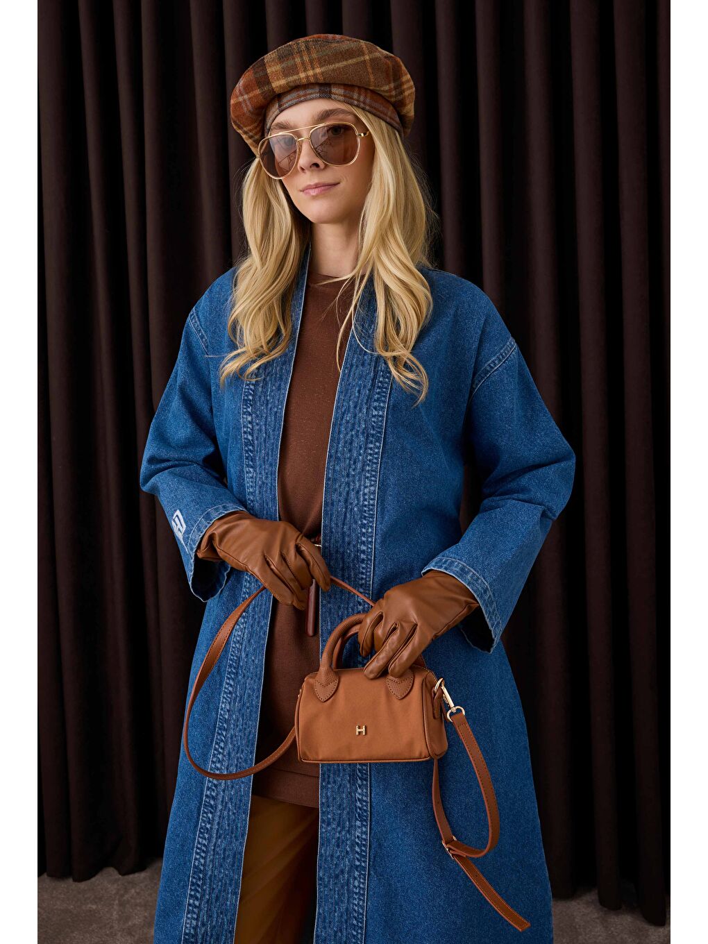 Yeşil Denim Trençkot Mavi-4