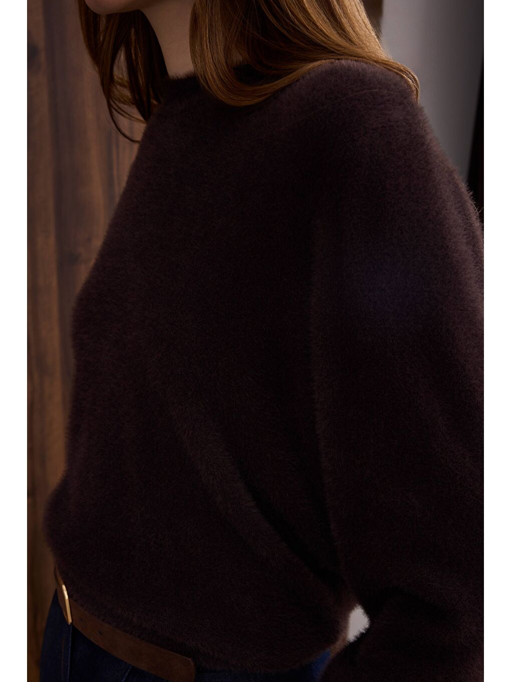 Kahverengi İnce Tüylü Basic Kazak Kestane-2