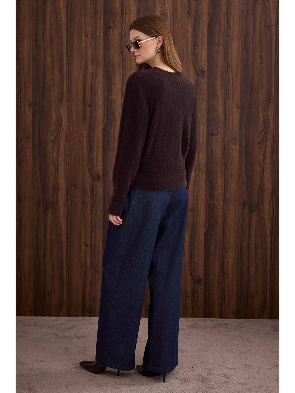 Kahverengi İnce Tüylü Basic Kazak Kestane-3