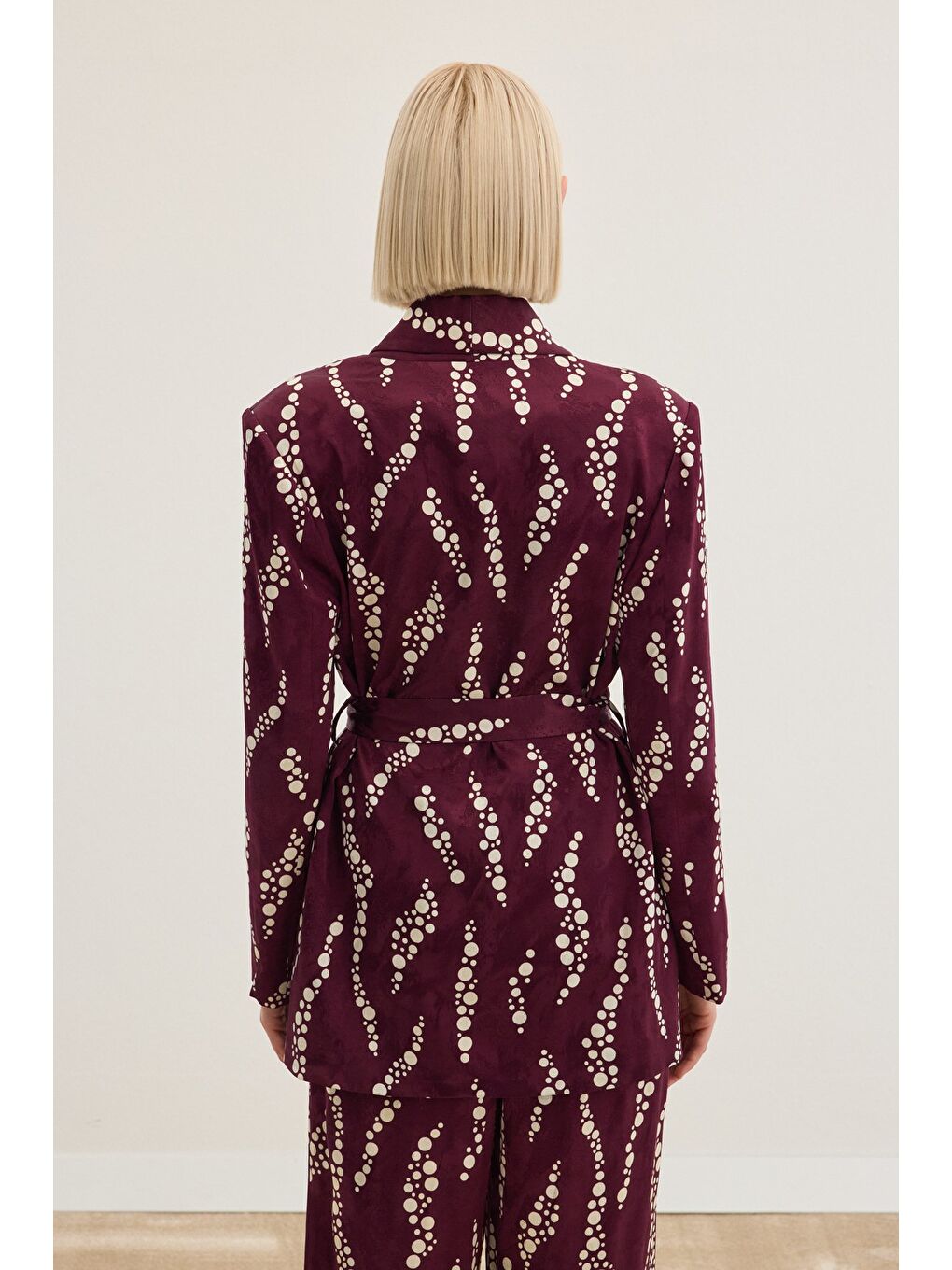 Desenli Uzun Ceket - Bordo-7