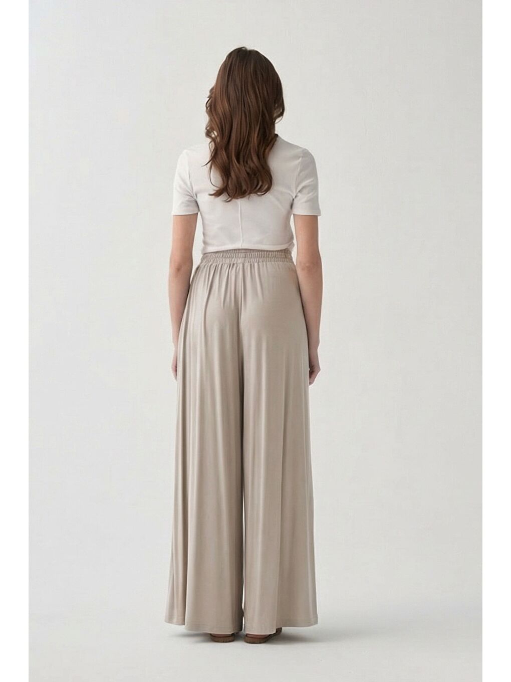 Gri Taş-Beli Lastikli Geniş Paça Pantolon-1