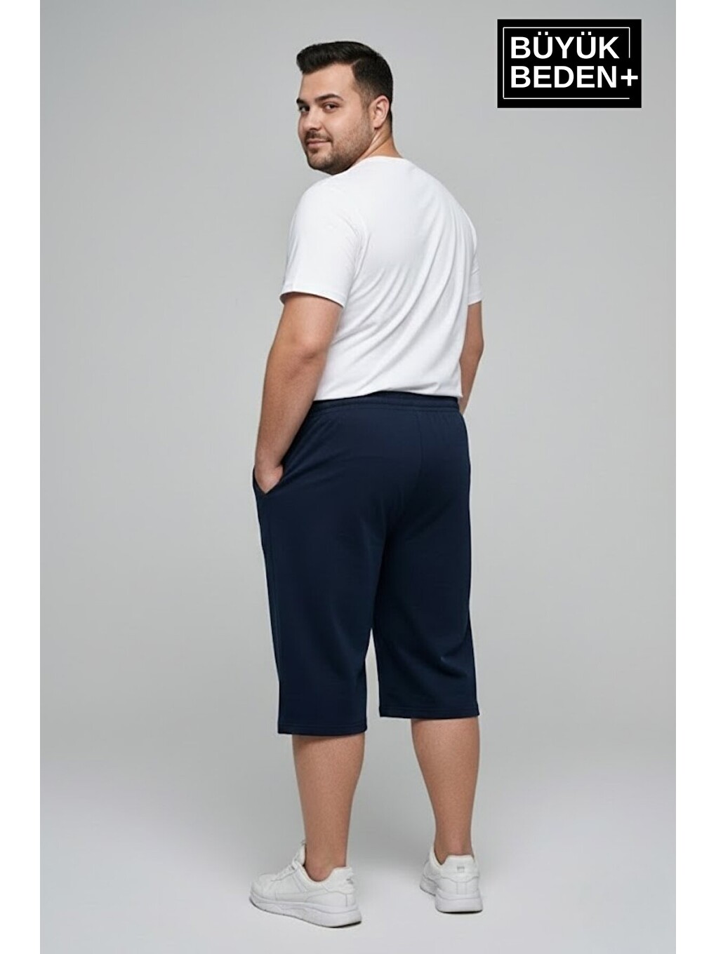 Lacivert Büyük Beden Erkek N Baskılı Şort Rahat Kalıp Basic Penye 3XL-6XL SPR26BSR591-19-1