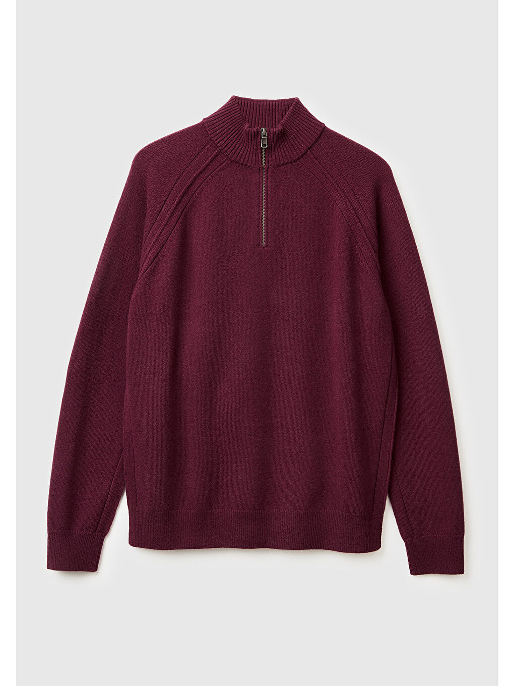 Erkek Mürdüm %100 Yün Fermuar Detaylı Dik Yaka Kazak