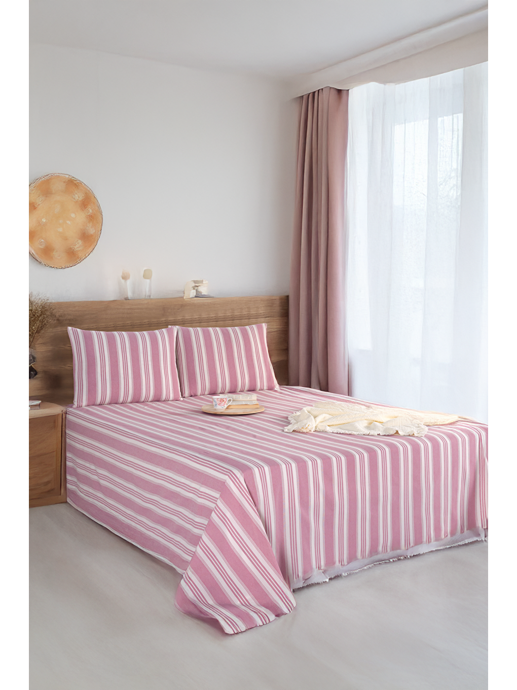 UPSTYLE Sport Çizgili Çarşaf + Yastık Kılıfı Seti Çift Kişilik Soft Line Bordo