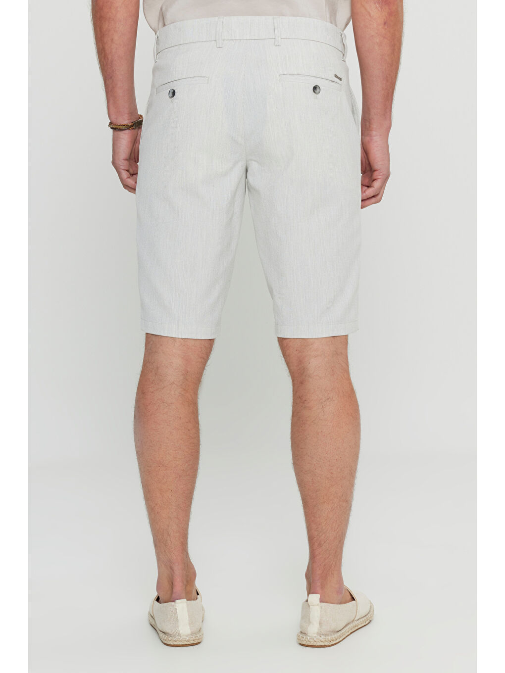 Erkek Gri Pamuklu Slim Fit Dar Kesim Gofre Desenli Yan Cepli Esnek Travel Şort-5