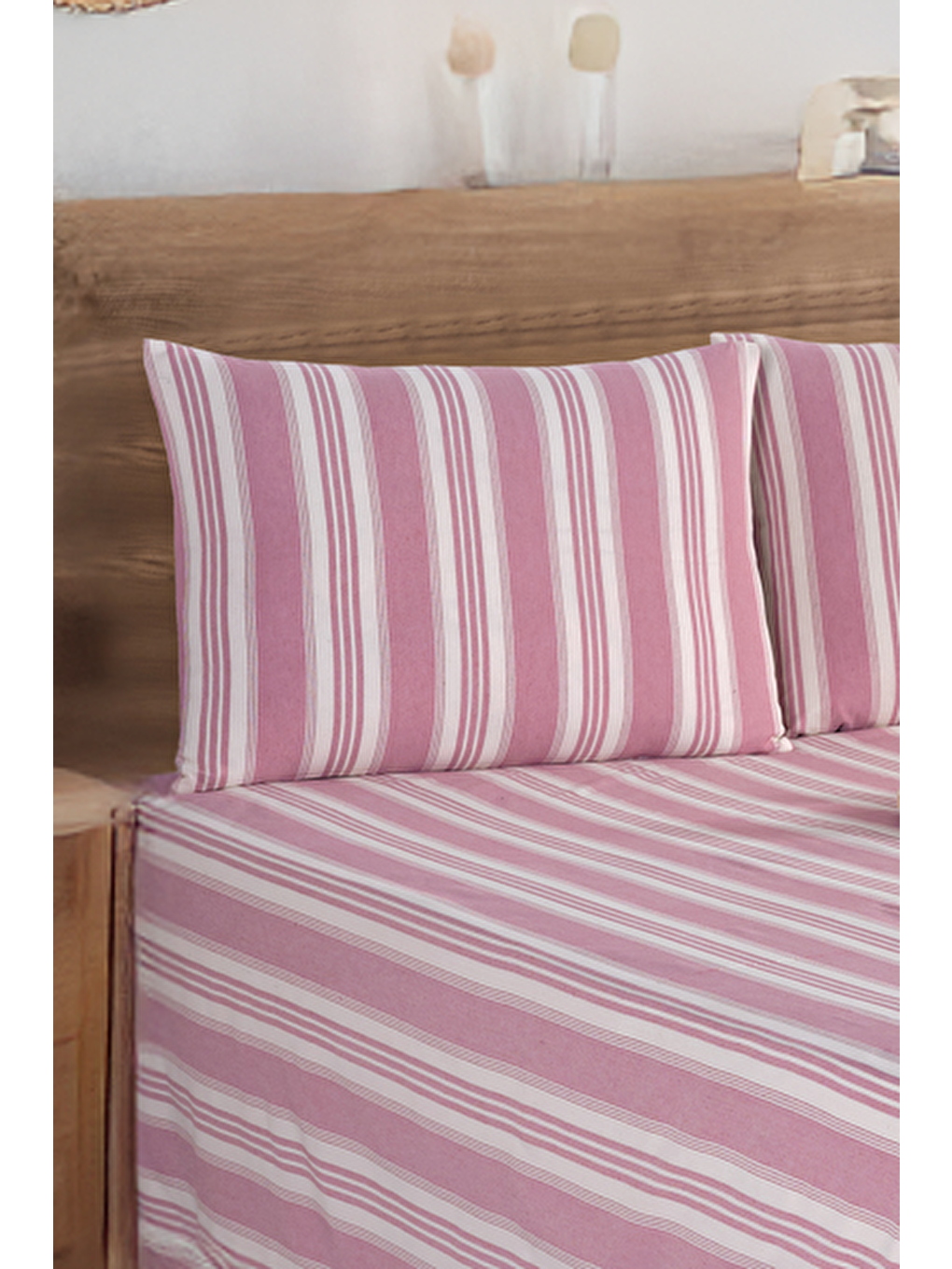 UPSTYLE Sport Çizgili Çarşaf + Yastık Kılıfı Seti Çift Kişilik Soft Line Bordo - 1