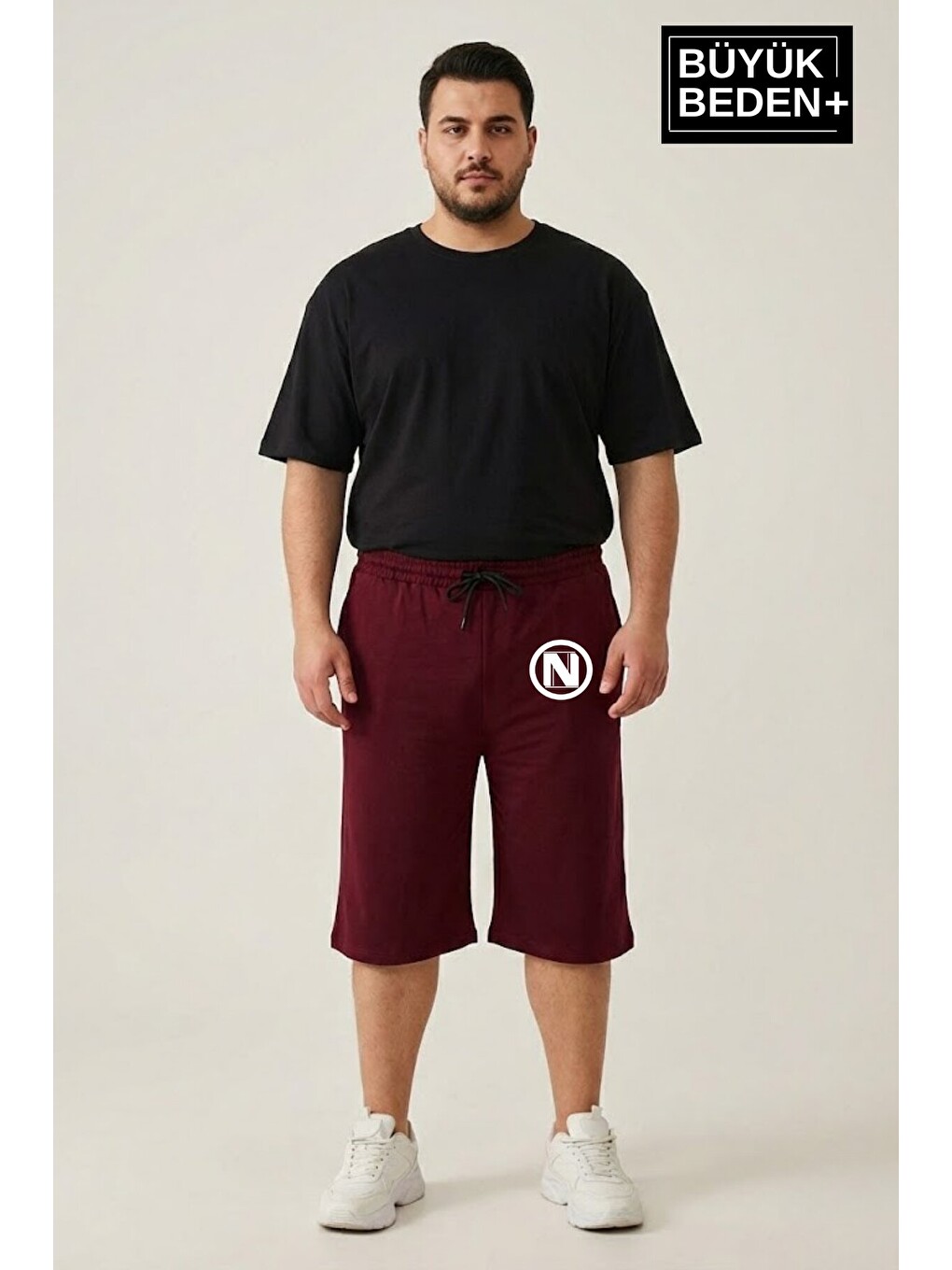 Bordo Büyük Beden Erkek N Baskılı Şort Rahat Kalıp Basic Penye 3XL-6XL SPR26BSR591-19
