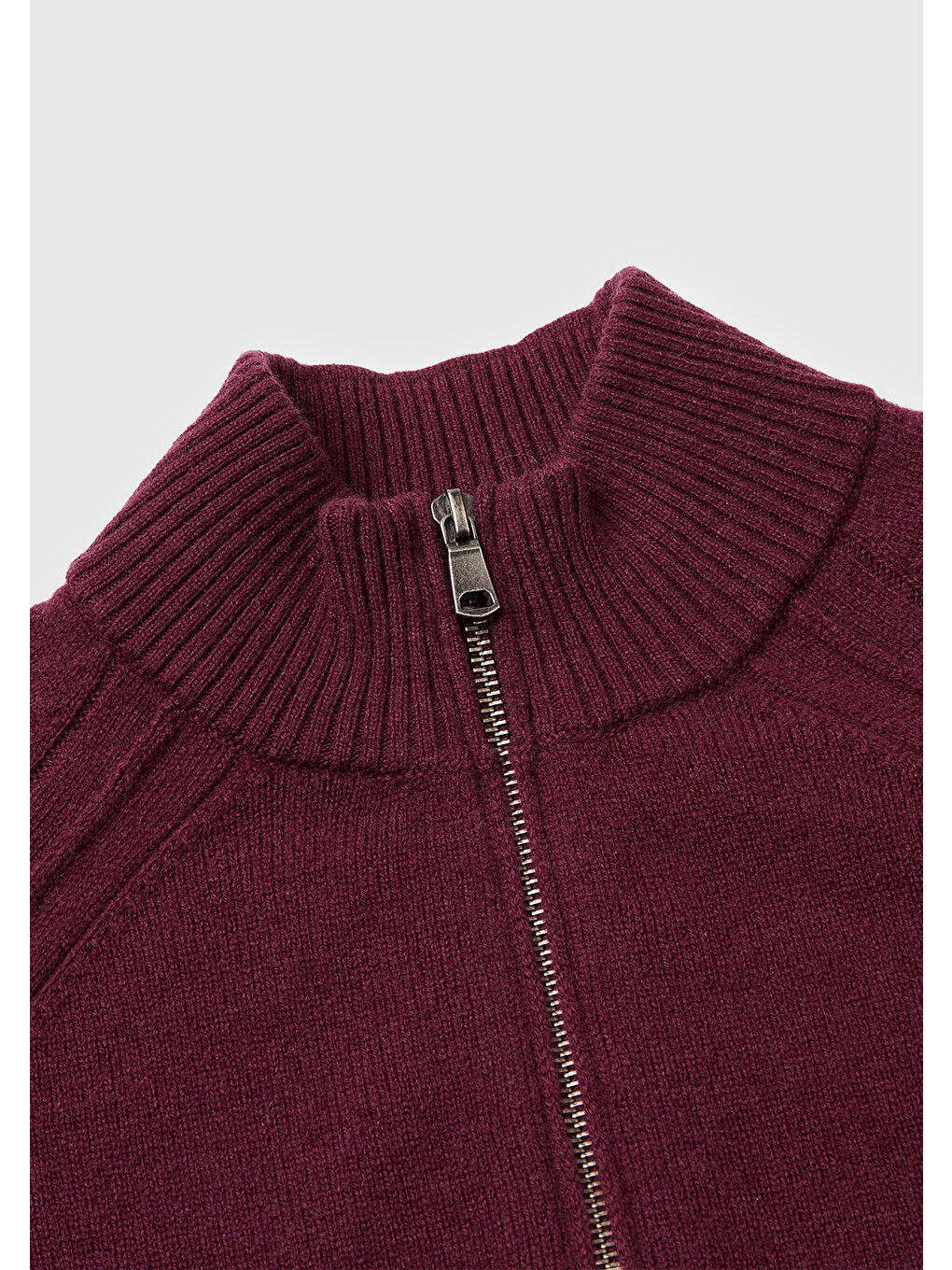 Erkek Mürdüm %100 Yün Fermuar Detaylı Dik Yaka Kazak-3