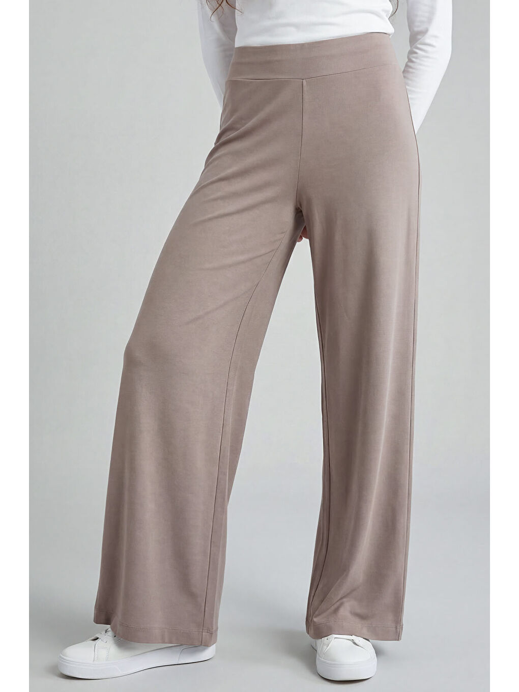 Koyu Bej Comfort Fit Geniş Paça Korsajlı Palazzo Kadın Pantolon - 94681-2