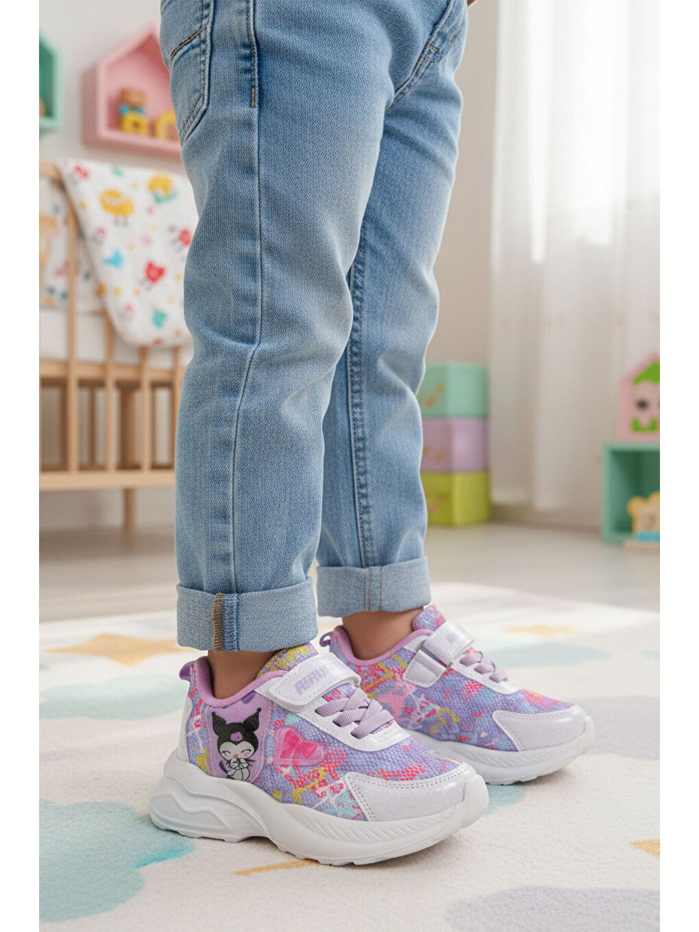 Lila Fileli Cırtlı Kız Çocuk Spor Ayakkabı Ruffon P-3