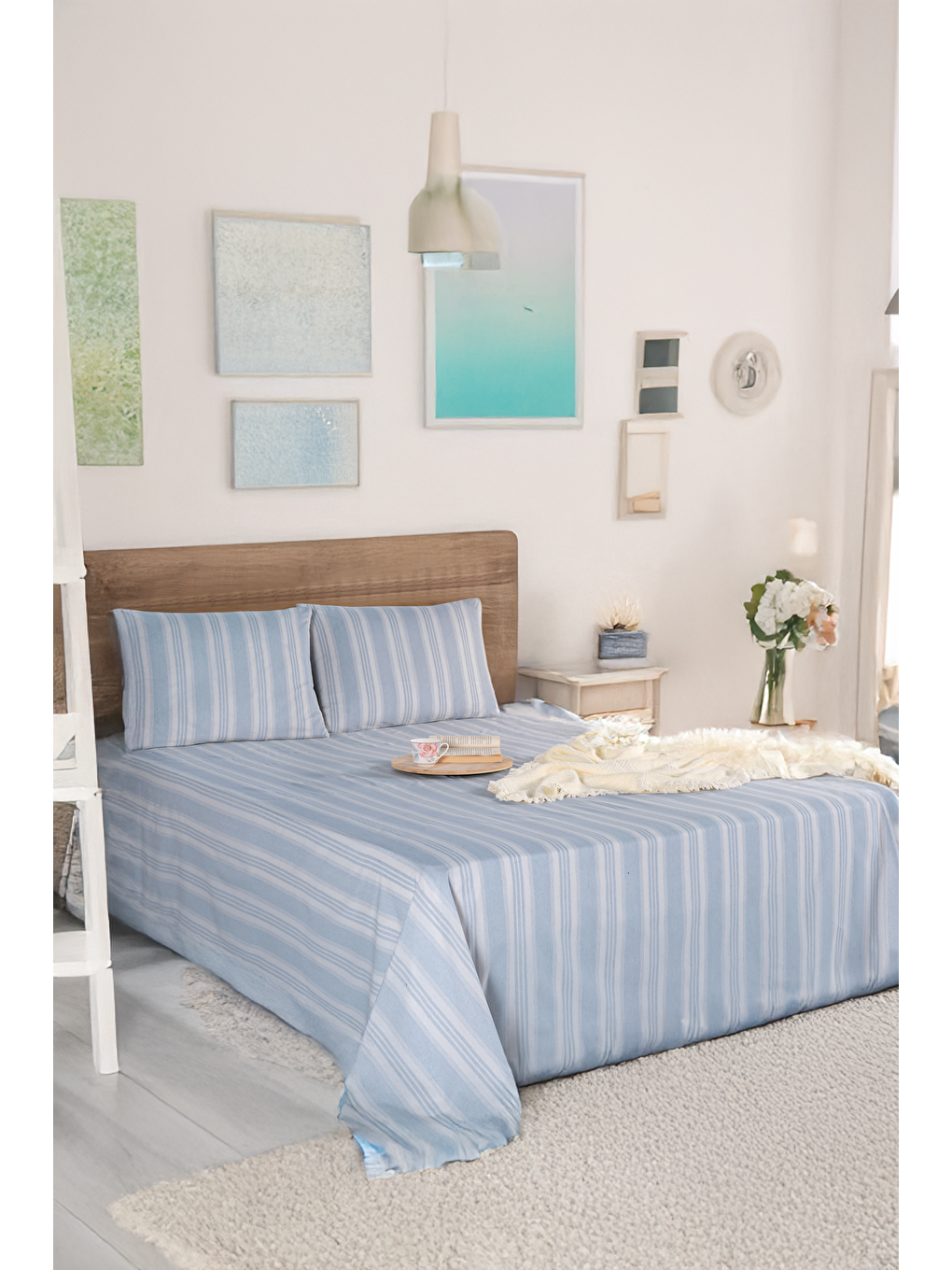 UPSTYLE Sport Çizgili Çarşaf + Yastık Kılıfı Seti Çift Kişilik Soft Line Gri