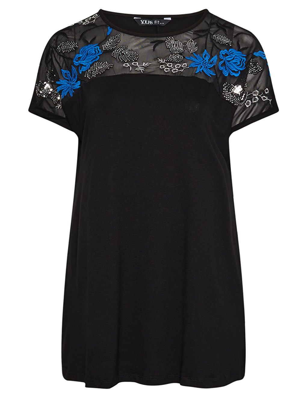 Siyah Büyük Beden Bisiklet Yaka Kısa Kollu Payet Detaylı Bluz 303443