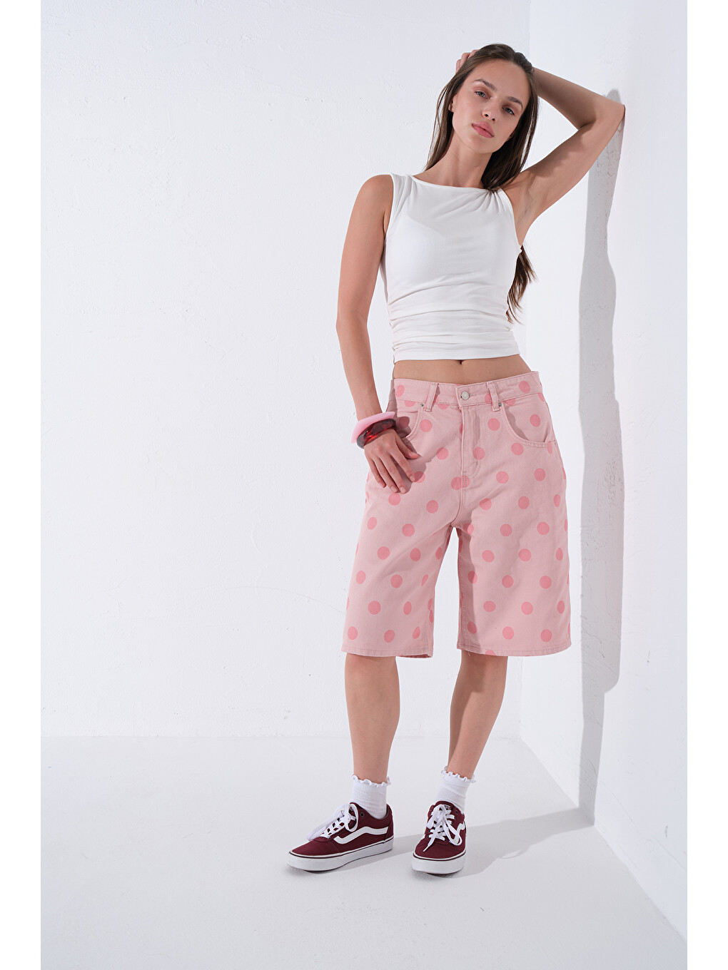 Pembe Bol Kesim Rahat Jean Jean Salaş Kadın Diz altı Şort @Taranto-6