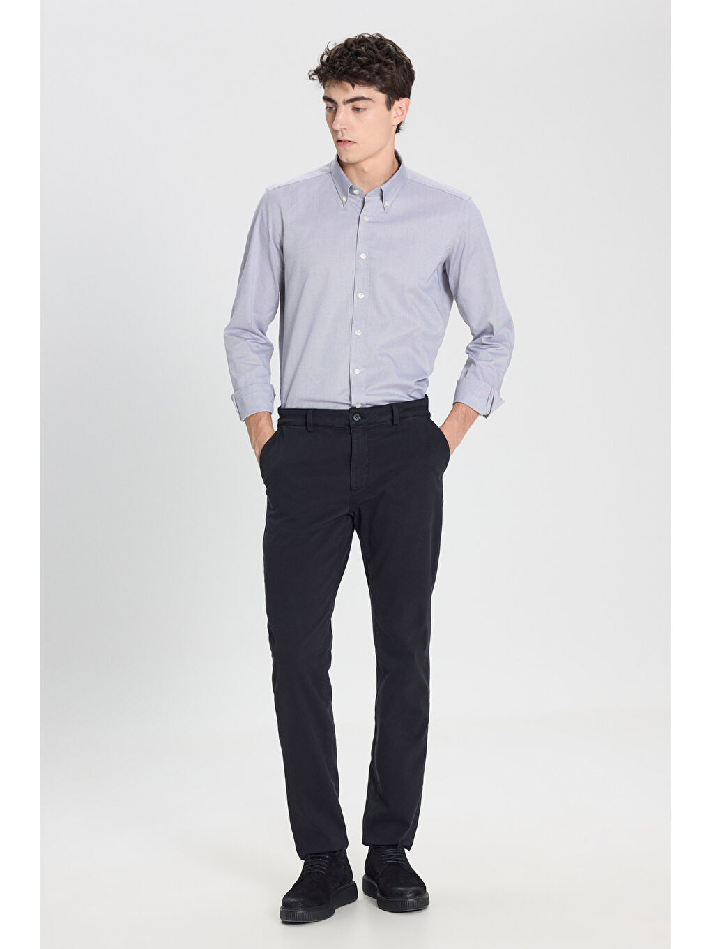 Erkek Siyah Slim Fit Dar Kesim Pamuklu Esnek Armürlü Yan Cep Pantolon-2